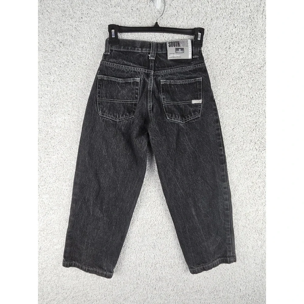 Vintage SouthPole Y2K Dark Black Denim Baggy Skate Jeans Youth Kids Size 8 24x23